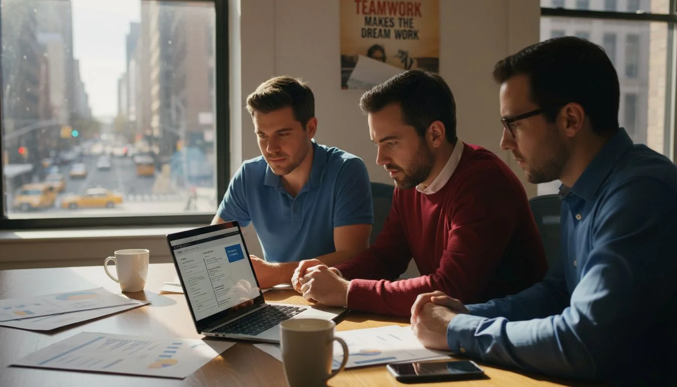 Team collaborating on marketing workflow
