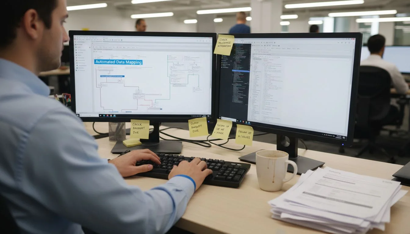 Analyst reviews automated marketing data flows