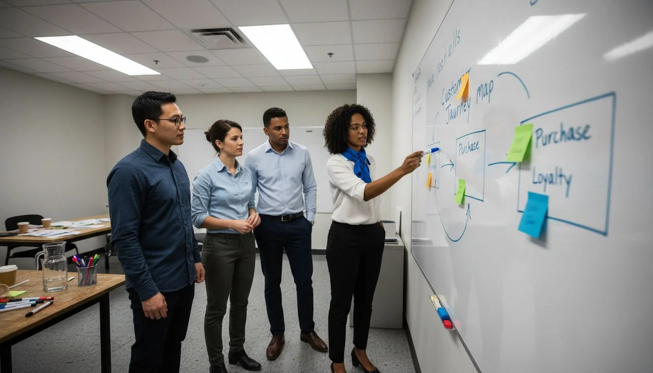 Team mapping customer journey stages